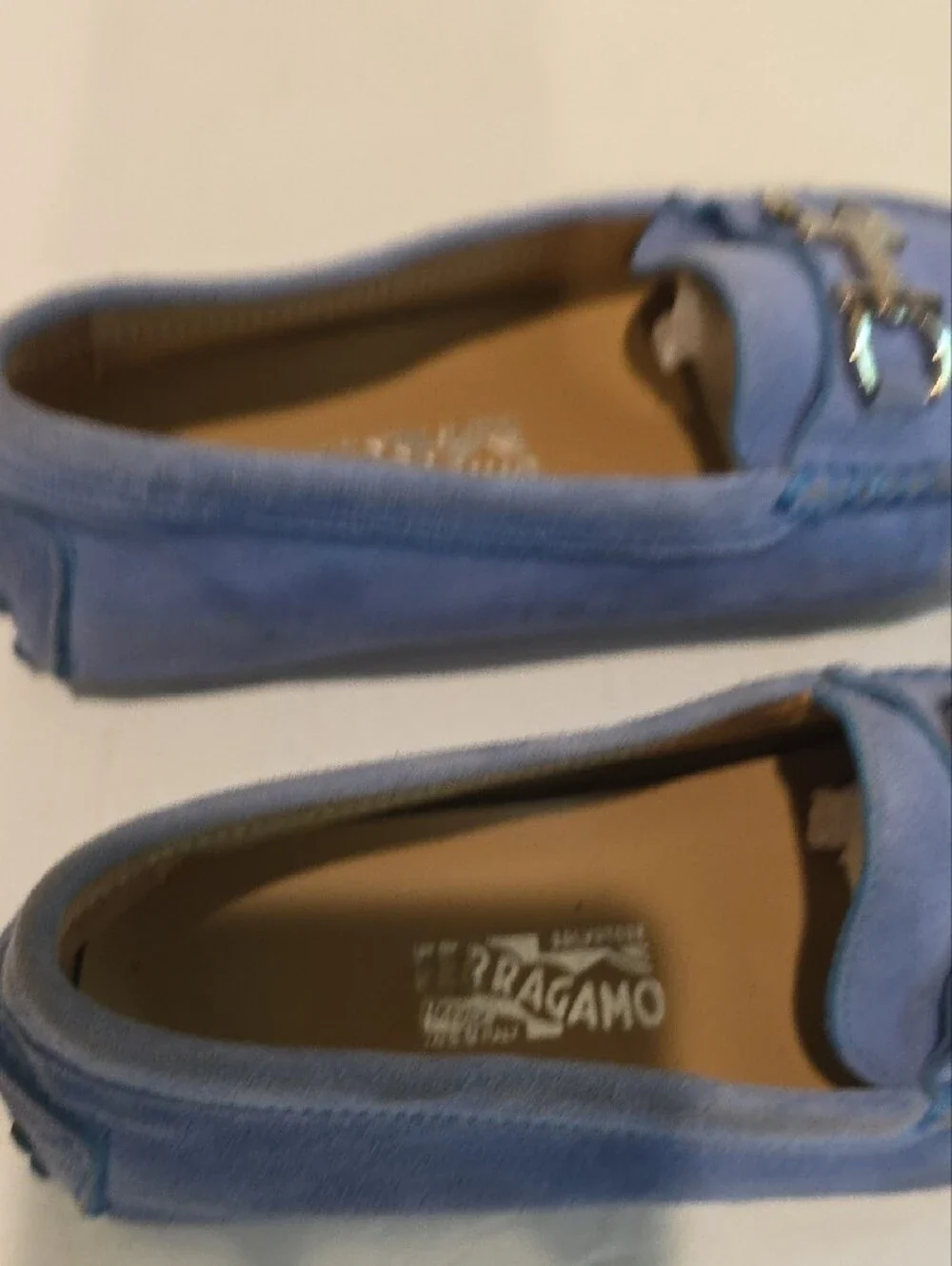 Salvatore Ferragamo Light Blue Suede Kids Moccasins Dress Shoes Loafer 28